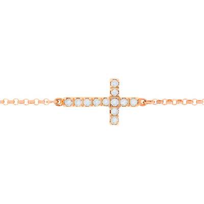 18K Rose Gold & White Diamond Cross Bracelet, Length 18.5 cm - Caterina B