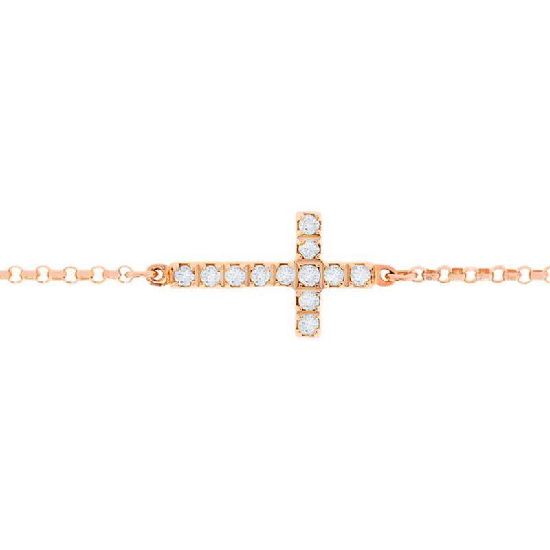 18K Rose Gold & White Diamond Cross Bracelet, Length 18.5 cm - Caterina B