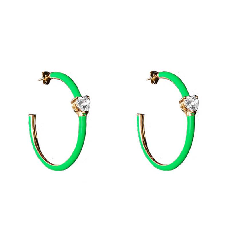Gold-Plated Green Enamel Love Parade Drop Earrings, 4 cm Diameter - J19AVI25 - Chiara Ferragni