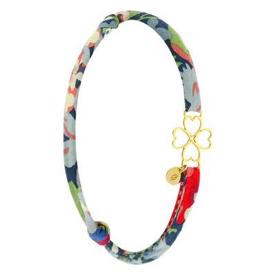 18K Yellow Gold Clover Fabric Bracelet, Length 19 cm - Caterina B