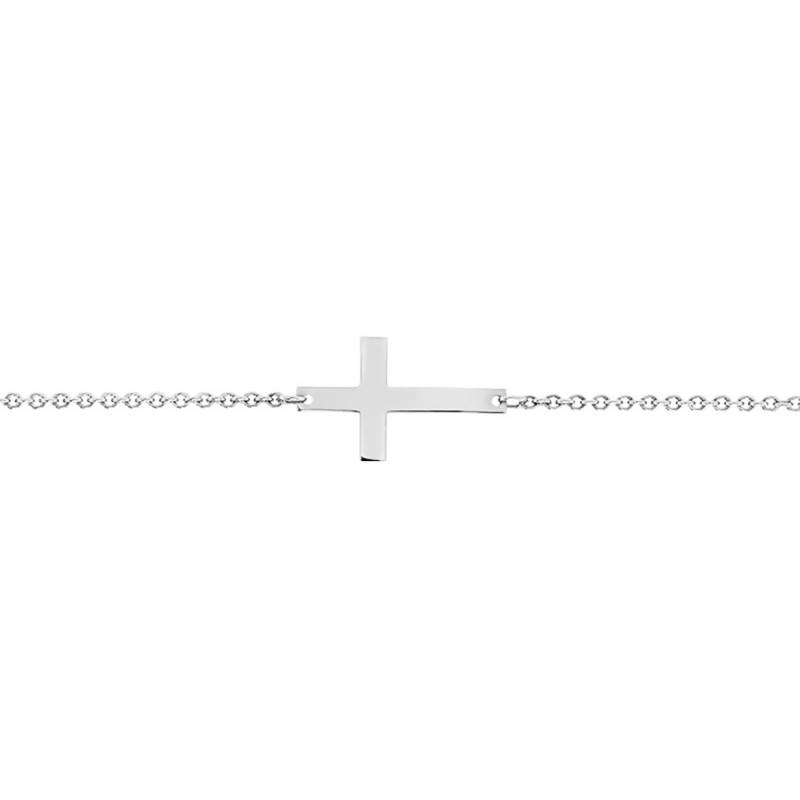 750/1000 White Gold Simple Cross Bracelet, Length 18.5 cm - Caterina B