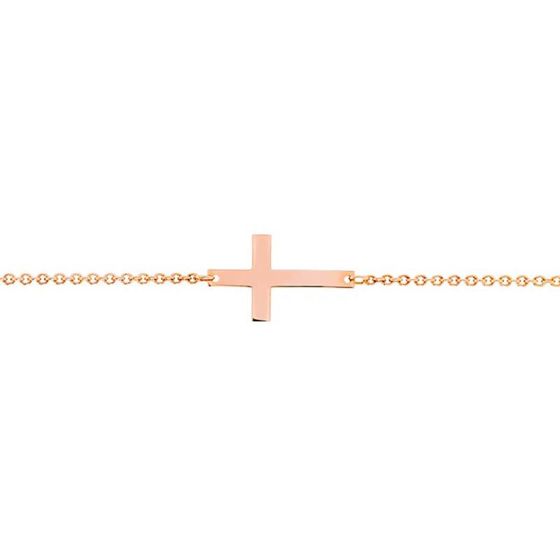 750/1000 Rose Gold Simple Cross Bracelet, Length 18.5 cm - Caterina B