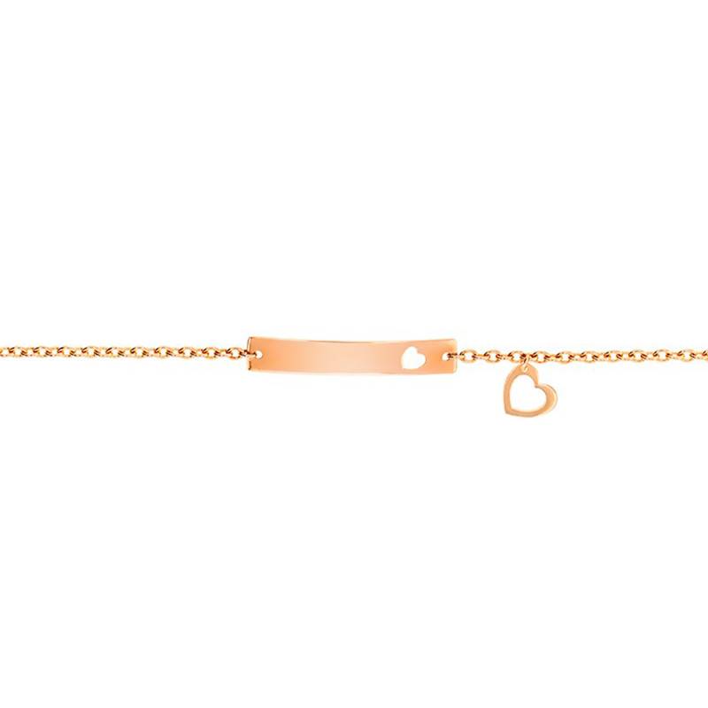 750 Rose Gold Openwork Heart Plate Bracelet, Length 15.5 cm to 17.5 cm - Caterina B