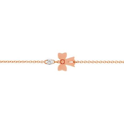 750/1000 Rose Gold & Diamond Bow Bracelet, Length 17.5 cm, Width 1 mm - Caterina B