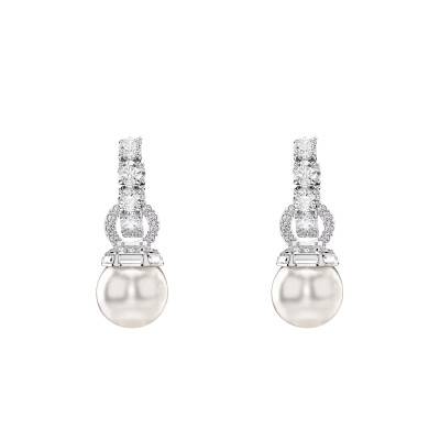 Matrix Rhodium-Plated Metal Drop Earrings with White Crystals & Pearls - 5691716 - Swarovski