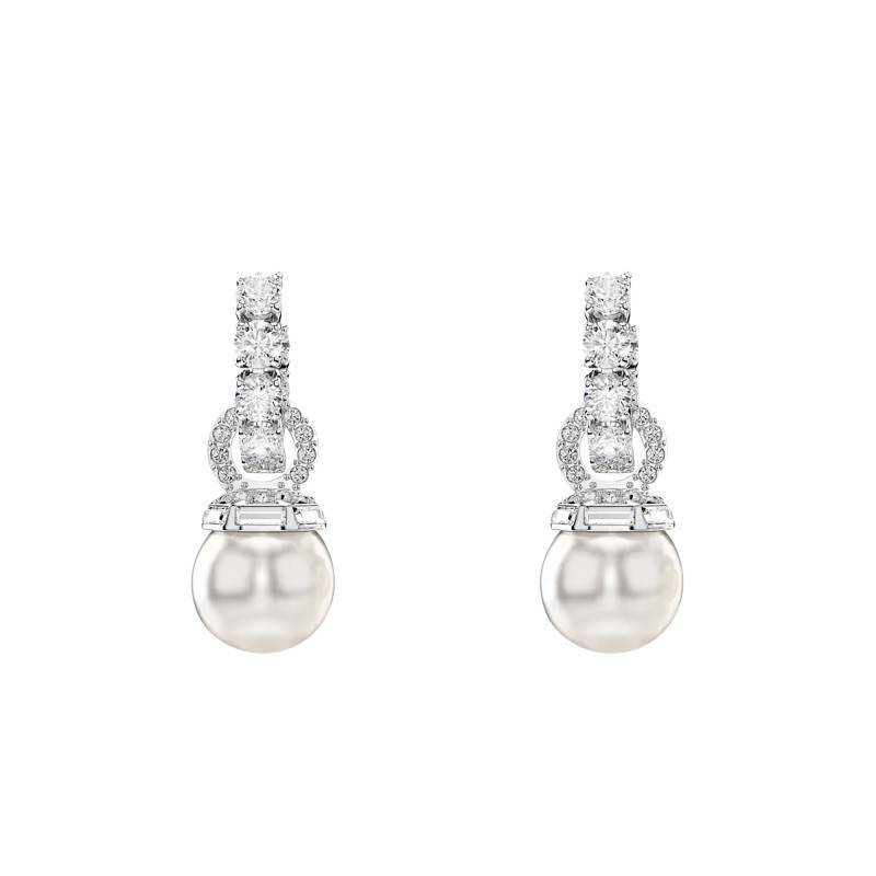 Matrix Rhodium-Plated Metal Drop Earrings with White Crystals & Pearls - 5691716 - Swarovski