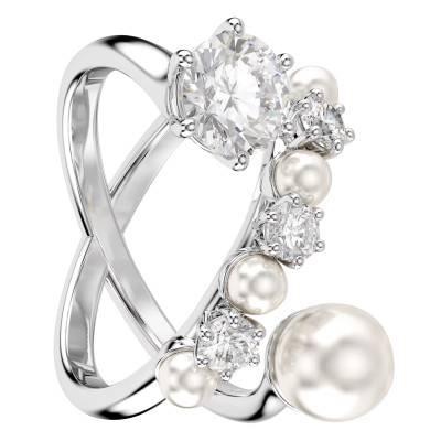 Matrix Rhodium-Plated Metal White Crystal & Pearl Cocktail Ring - 5705612 - Swarovski