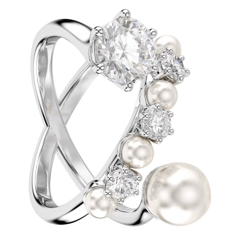 Matrix Rhodium-Plated Metal White Crystal & Pearl Cocktail Ring - 5705612 - Swarovski