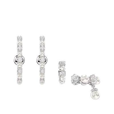 Set Boucles d'oreilles Matrix Métal Rhodié, Cristaux & Perles Blancs - 5691715 - Swarovski