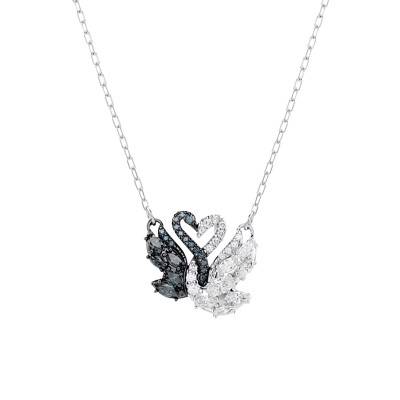 Rhodium- and Ruthenium-Plated Metal & Two-Tone Crystals Swan Necklace, Length 38 cm to 45 cm - 5705721 - Swarovski