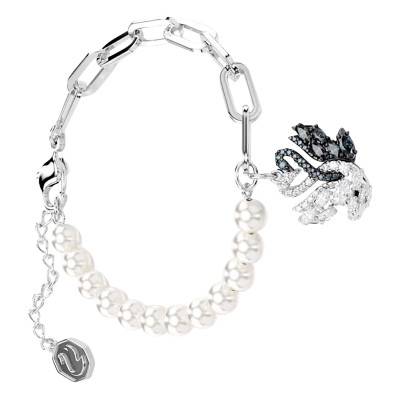 Rhodium- and Ruthenium-Plated Metal & Two-Tone Crystals and White Pearls Swan Bracelet, Length 15.50 cm to 20.50 cm - 5705720 - Swarovski