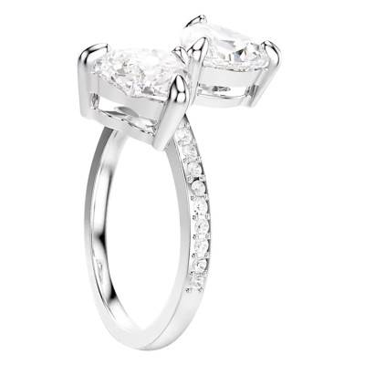 Mesmera Attract White Crystal & Rhodium-Plated Metal Open Heart Ring 5705591 - Swarovski