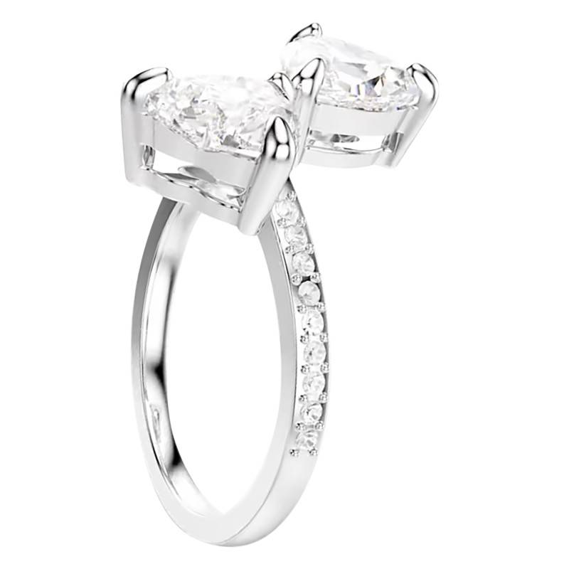 Mesmera Attract White Crystal & Rhodium-Plated Metal Open Heart Ring 5705591 - Swarovski