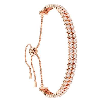 Bracelet Double Tennis Matrix Métal Doré Rose & Cristaux Blancs, Longueur 24 cm Ajustable - 5677823 - Swarovski