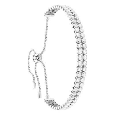 Matrix Rhodium-Plated Metal & White Crystals Double Tennis Bracelet, Adjustable Length 24 cm - 5678252 - Swarovski
