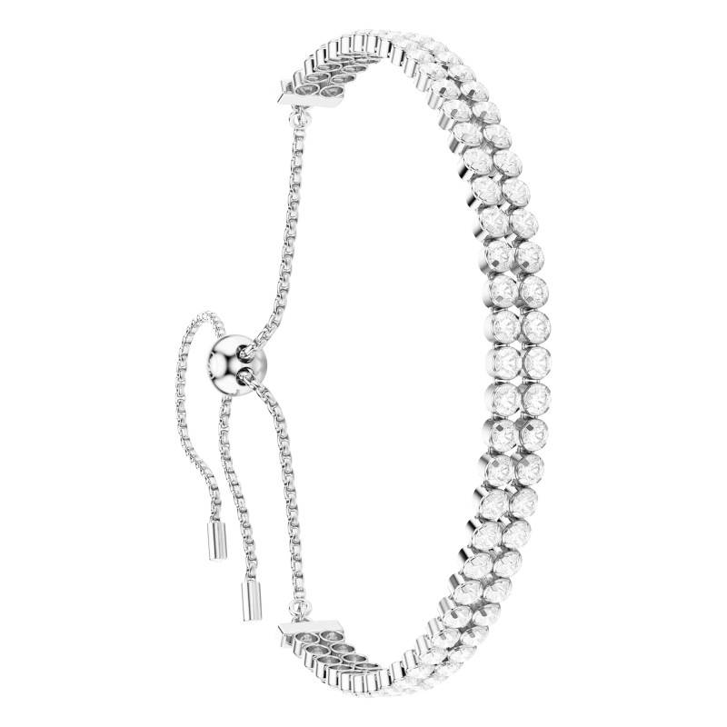 Matrix Rhodium-Plated Metal & White Crystals Double Tennis Bracelet, Adjustable Length 24 cm - 5678252 - Swarovski