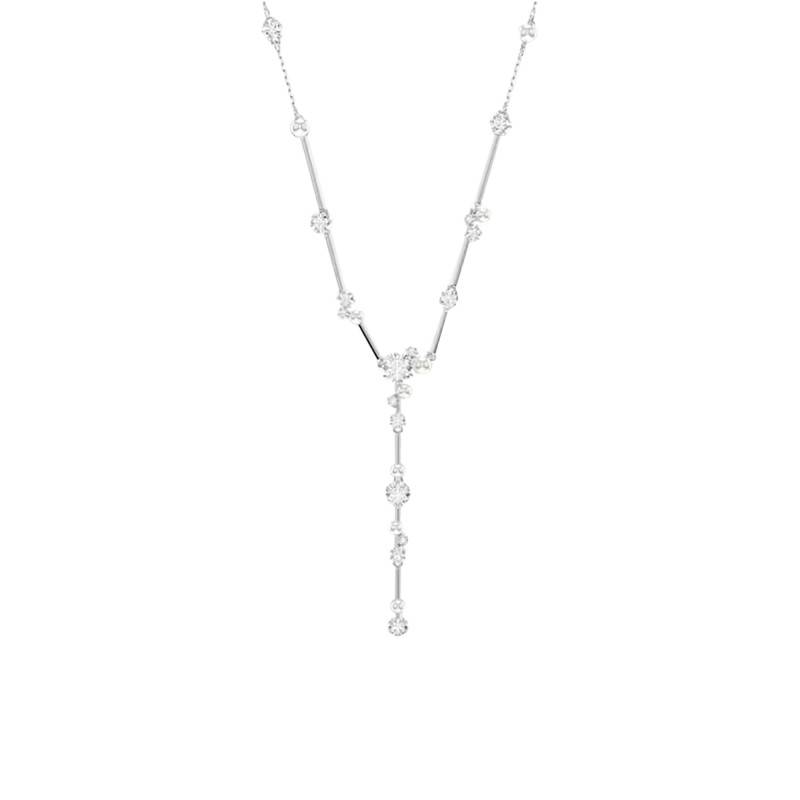 Constella Y Rhodium-Plated Metal Necklace with White Crystals & Pearls, Length 38 cm to 48 cm - 5711830 - Swarovski