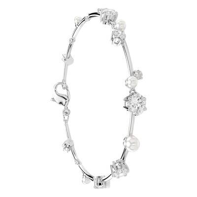 Constella Rhodium-Plated Metal & White Crystals and White Pearls Bracelet, Length 17 cm to 20 cm - 5707511 - Swarovski