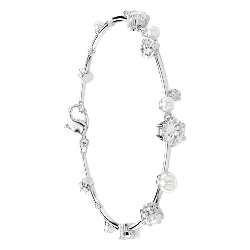 Constella Rhodium-Plated Metal & White Crystals and White Pearls Bracelet, Length 17 cm to 20 cm - 5707511 - Swarovski