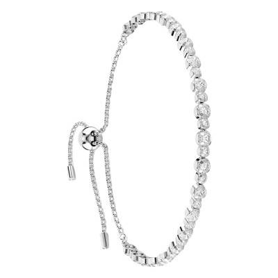 Matrix Tennis Bracelet in Rhodium-Plated Metal & White Crystals, Adjustable Length 24 cm - 5677813 - Swarovski