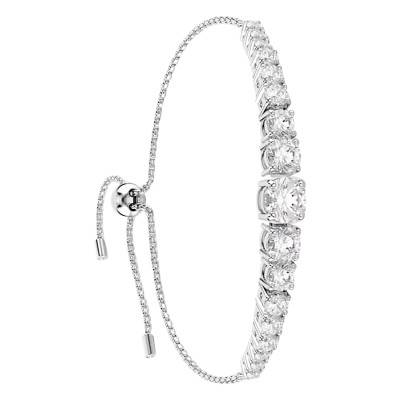 "Matrix Box Chain Bracelet in Rhodium-Plated Metal & White Crystals, Adjustable Length 24 cm - 5690677" - Swarovski