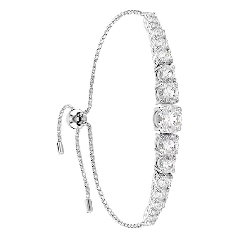 "Matrix Box Chain Bracelet in Rhodium-Plated Metal & White Crystals, Adjustable Length 24 cm - 5690677" - Swarovski