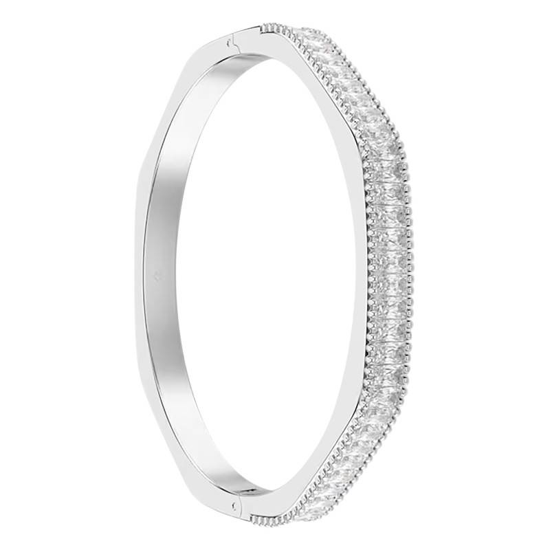 Matrix Bangle Bracelet in Rhodium-Plated Metal & White Crystals, Length 16 cm to 18,50 cm - 5720622 - Swarovski