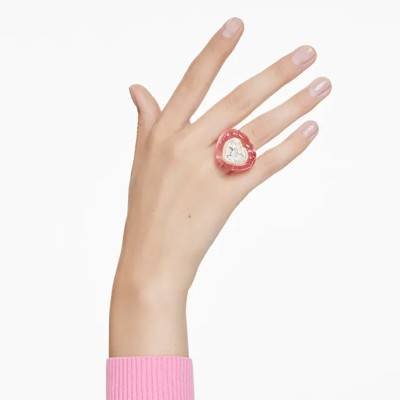 Dulcis Heart White Crystal & Pink Resin Metal Cocktail Ring - 5709992 - Swarovski