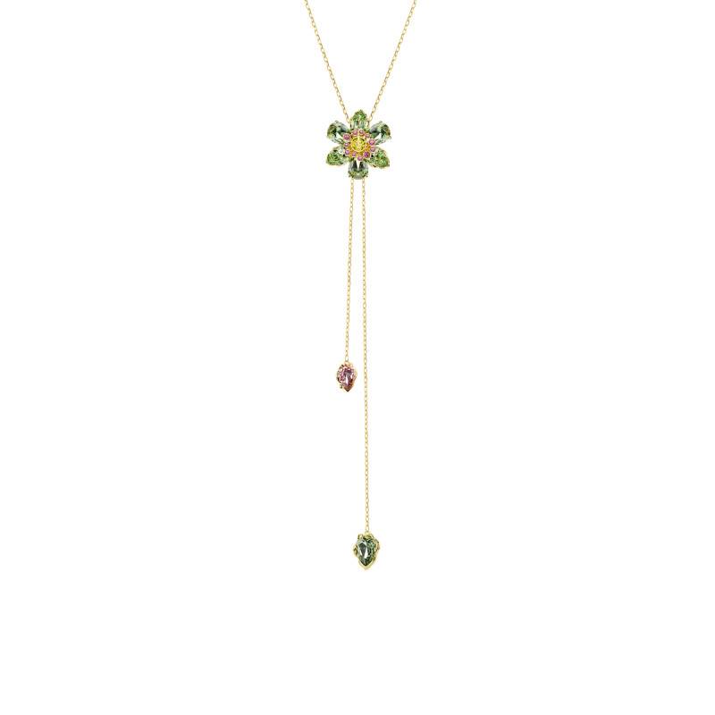 Idyllia Flower Gold-Tone Metal & Multicolor Crystals Y-Necklace, Length 42 cm to 70 cm - 5717158 - Swarovski