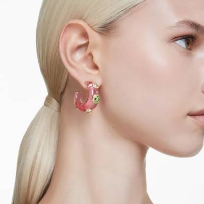 Créoles Dulcis Métal Doré, Résine Rose & Cristaux Bicolores, Diamètre 30 mm - 5719112 - Swarovski