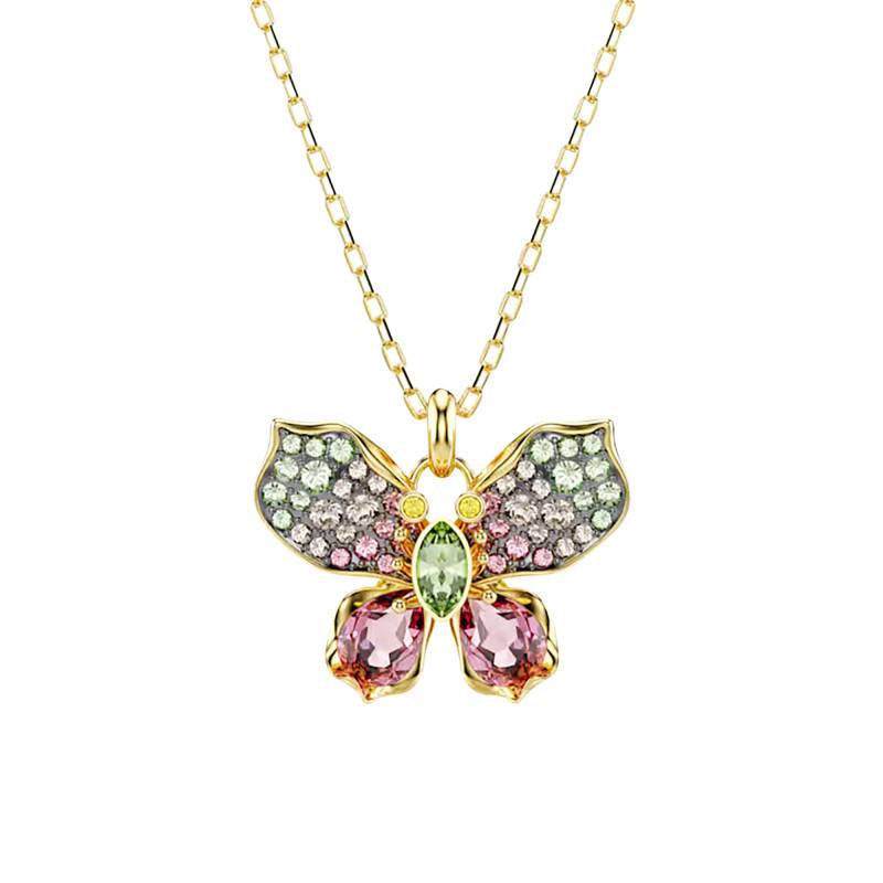 Idyllia Butterfly Necklace in Gold-Tone Metal & Multicolor Crystals, Length 42 cm to 49 cm - 5709950 - Swarovski