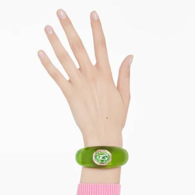Gold-Toned Metal & Green Resin Dulcis Cuff with Bicolor Crystals, Length 16 cm to 17.50 cm - 5723514 - Swarovski