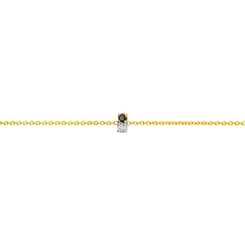 750 Yellow Gold & Double Diamond Bracelet, Length 18.5 cm, Width 1 mm - Caterina B