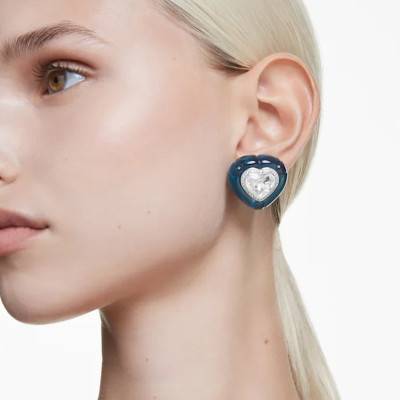 Boucles d'oreilles Dulcis Coeur Métal Rhodié, Résine Bleue & Cristaux Blancs - 5714385 - Swarovski