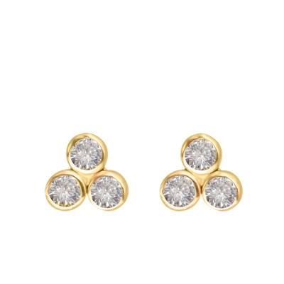 375/1000 Yellow Gold & Triple White Crystal Triangle Earrings - Ocarat