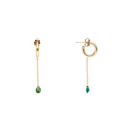 Créoles Chaînes Cristaux Poires Verts en Or Jaune 375, Diamètre 11,70 mm - Ocarat