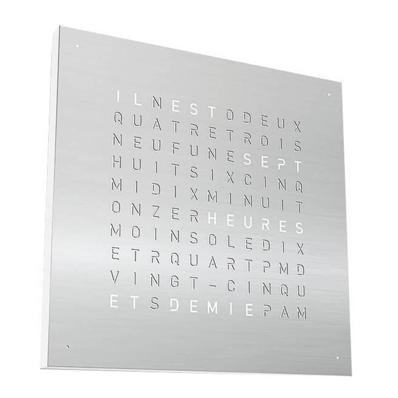 Earth 45 Wall Clock: Stainless Steel QT5FRSS (French) - 45 cm - Qlocktwo