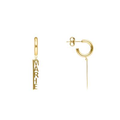 375 Yellow Gold Personalized Name Hoop Earrings, 11.70 mm Diameter - Emanessence