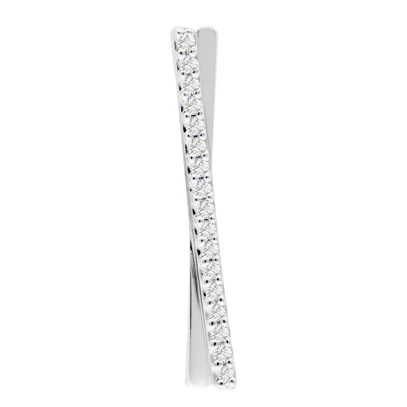 375/1000 White Gold & Diamonds 0.05 ct Double Cross Pendant - Emanessence