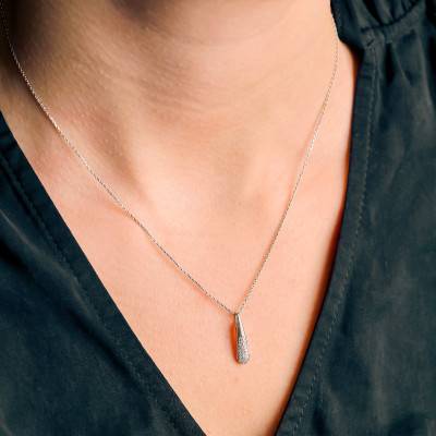 Pendentif Goutte en Or Blanc 375 & Diamants 0,09 ct - Emanessence