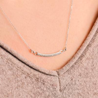 Collier en Or Blanc 375 & Diamants 0,10 ct, Longueur 45 cm - Emanessence