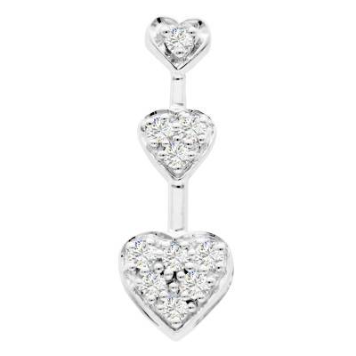 Pendentif Triple Coeur en Or Blanc 375 & Diamants 0,10 ct - Emanessence