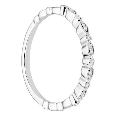 375 White Gold & 0.03 ct Diamond Textured Ring - Emanessence