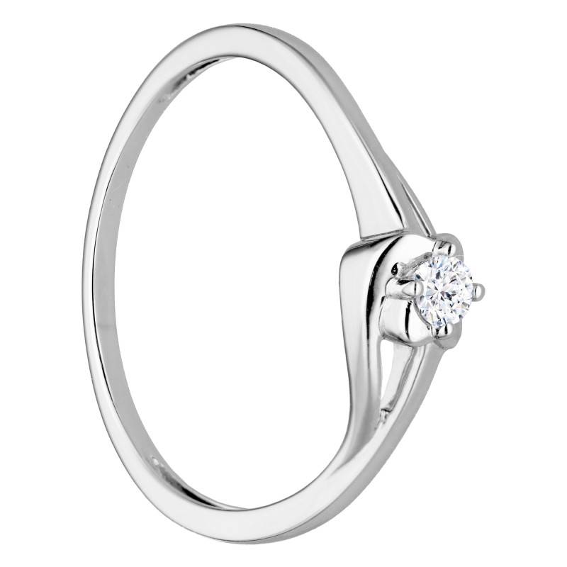 375/1000 White Gold 0.08 ct Diamond Solitaire Ring - Emanessence