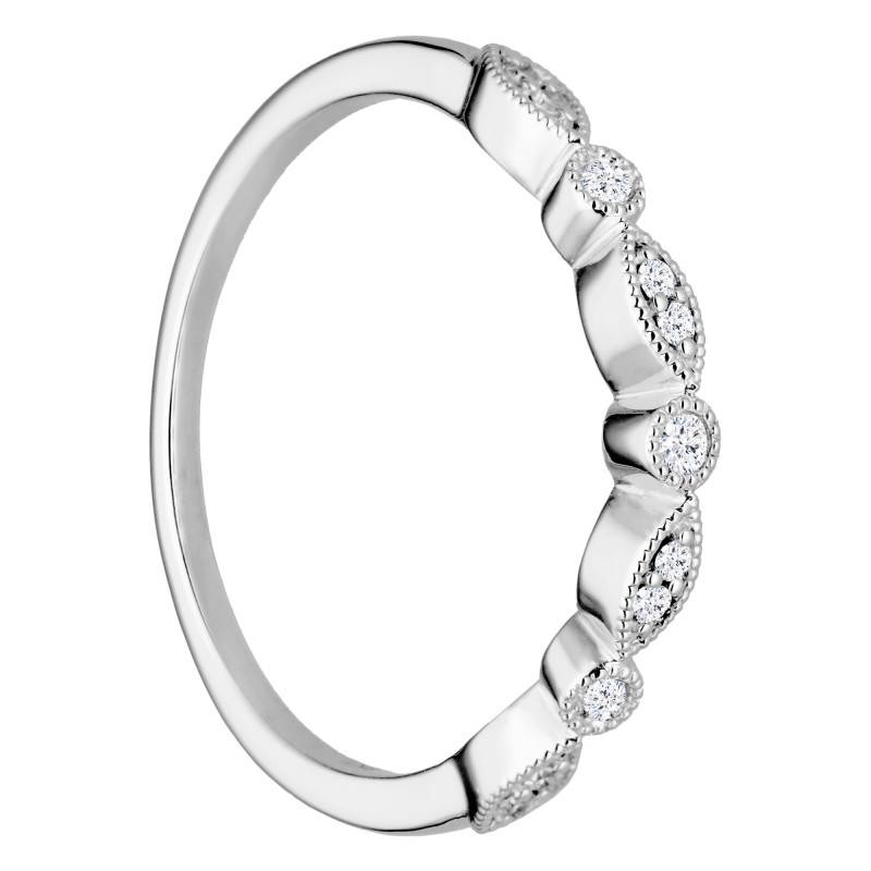 375/1000 White Gold & Diamonds 0,08 ct Beaded Ring - Emanessence