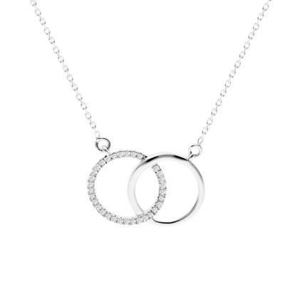Collier Double Anneau en Or Blanc 375 & Diamants 0,10 ct, Longueur 45 cm - Emanessence