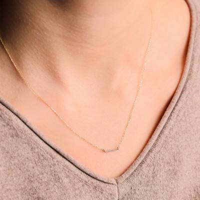 Collier Barrette en Or Jaune 375 & Diamants 0,06 ct, Longueur 45 cm - Emanessence