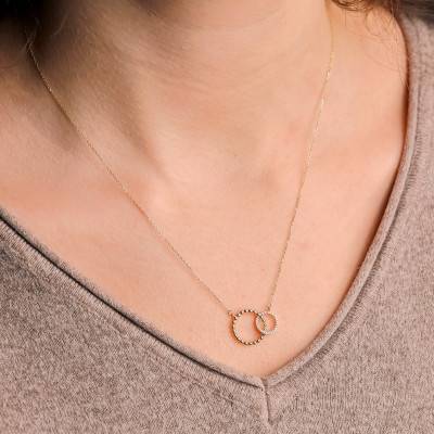 Collier Anneaux en 2 Ors 375 & Diamants 0,06 ct, Longueur 45 cm - Emanessence