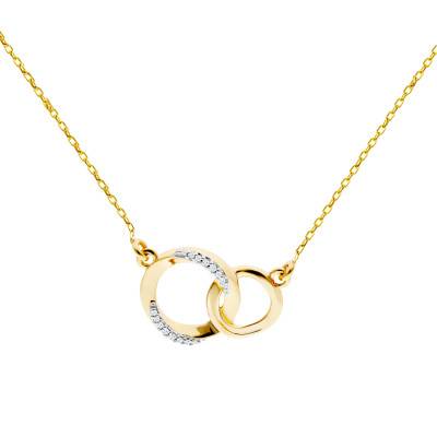 Collier Anneaux en Or Jaune 375 & Diamants 0,03 ct, Longueur 45 cm - Emanessence