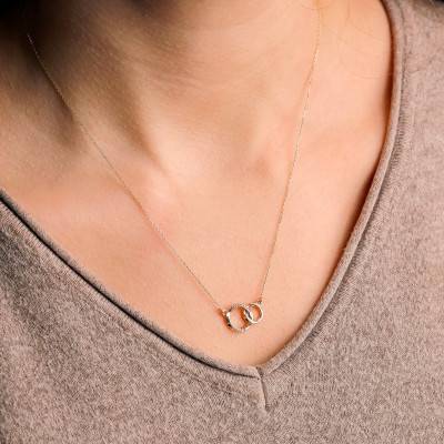 Collier Anneaux en Or Jaune 375 & Diamants 0,03 ct, Longueur 45 cm - Emanessence